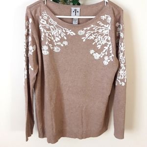 Embroidered Heather Beige Sweater